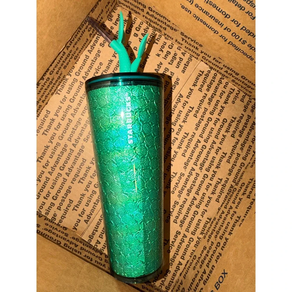 Starbucks Cold Cup Tumbler 24oz Iridescent Scale Texture Mermaid Topper green